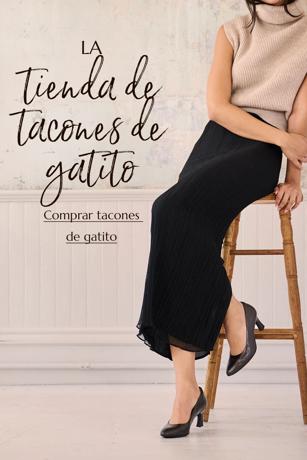 La Tienda de Tacones Gatito. Compra zapatos de tac&oacute;n bajo (kitten heels). Modelo destacado: zapato cerrado Samy con tac&oacute;n bajo, en color negro.